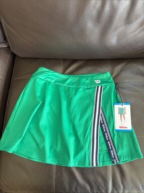 Girls Wilson Green Skater Tennis Skirt with Navy and White Stripes